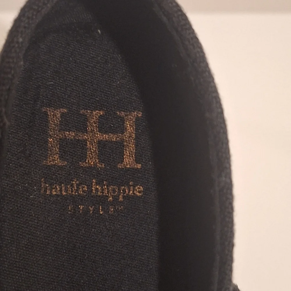 Haute Hippie Cecily Mary Jane Espadrille Shoes Black Canvas Sz 8.5 Boho Festival